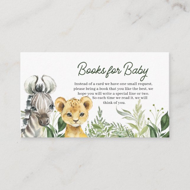 Jungle Safari Animals Baby Shower Books for Baby Enclosure Card (Front)