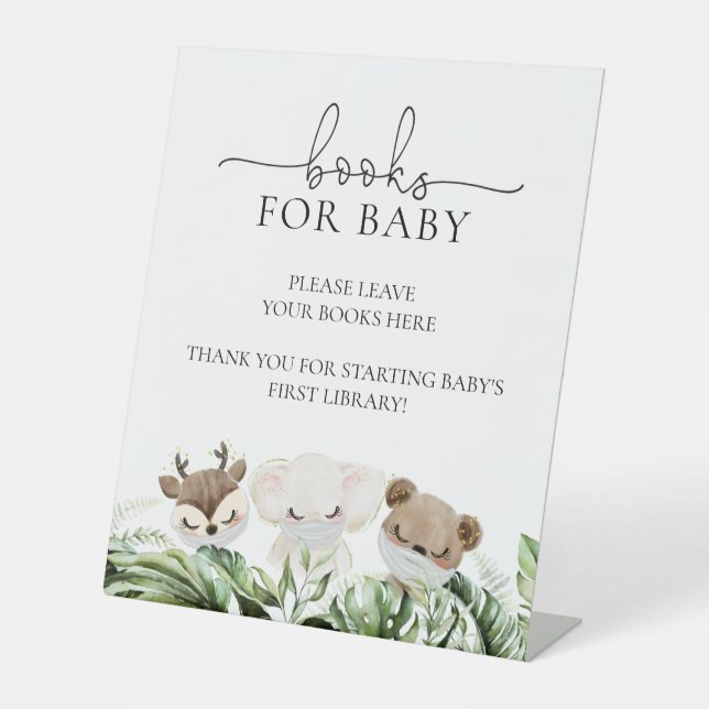 Jungle Safari Animals Baby Shower Books For Baby P Pedestal Sign (Front)