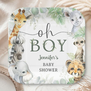 Jungle Safari Animals Baby Shower Boy Baby Shower Paper Plate
