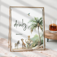 Jungle Safari Animals Baby Shower Drinks Sign