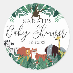 Jungle Safari Animals Baby Shower Favour Classic Round Sticker