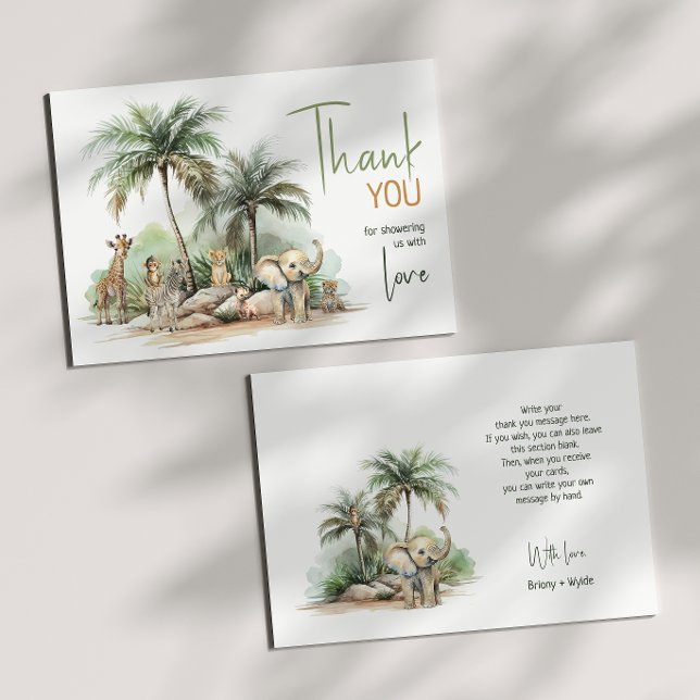 Jungle Safari Animals Baby Shower Flat Thank You Card (Creator Uploaded)