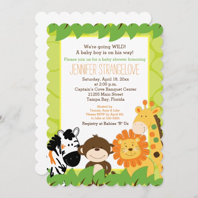 Jungle Safari Animals Baby Shower Invitation (Front/Back)