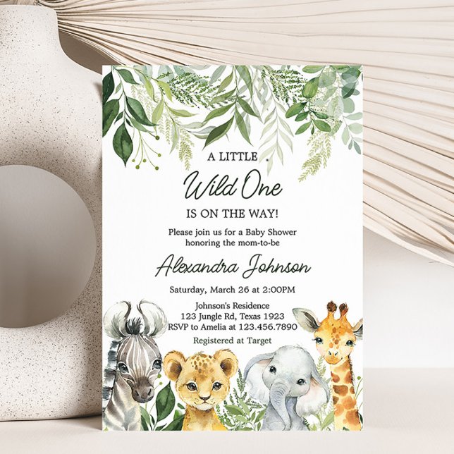 Jungle Safari Animals Baby Shower  Invitation (Wild One Safari Baby Shower Invitation)