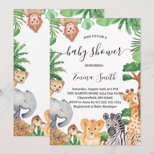 Jungle Safari Animals Baby Shower Invitation (Front/Back)