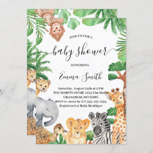 Jungle Safari Animals Baby Shower Invitation
