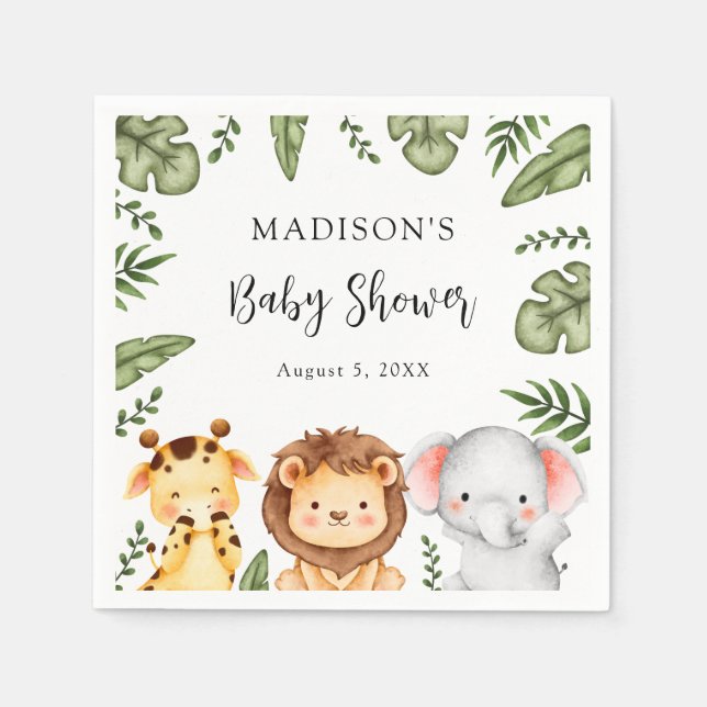Jungle Safari Animals Baby Shower Napkin (Front)