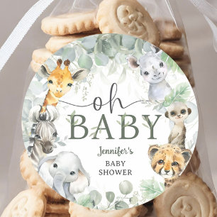 Jungle Safari Animals Baby Shower Oh Baby Classic Round Sticker