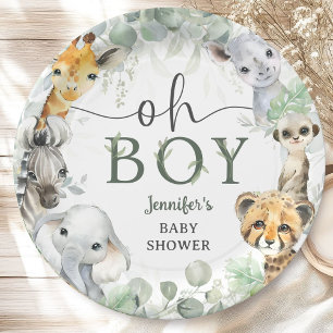 Jungle Safari Animals Baby Shower Oh Boy Paper Plate