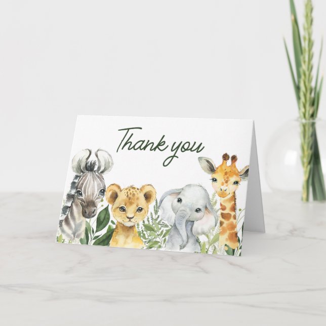 Jungle Safari Animals Baby Shower  Thank You Card (Front)