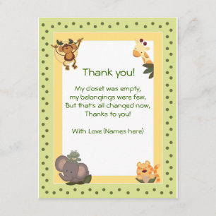 Jungle Safari Animals Baby Shower Thank you notes