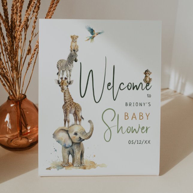 Jungle Safari Animals Baby Shower Welcome Pedestal Sign (Creator Uploaded)