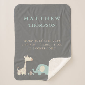 Jungle Safari Animals Birth Announcement Sherpa Blanket