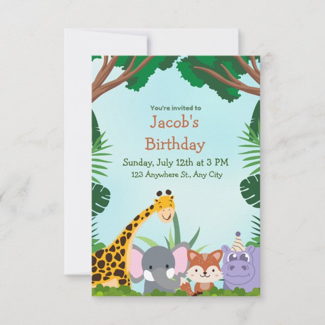  Jungle safari Animals Birthday Invitation (Front)