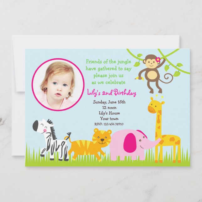 Jungle Safari Animals Birthday Invitations (Front)