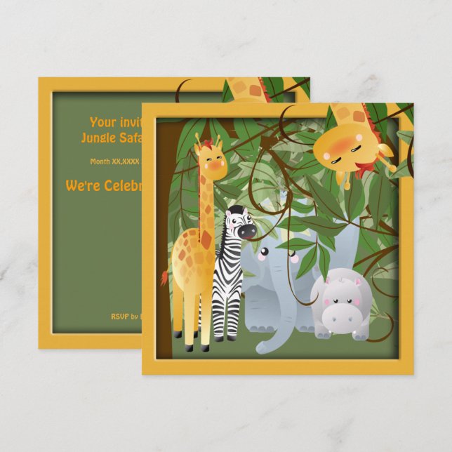 Jungle Safari  Animals Birthday Party Invite (Front/Back)