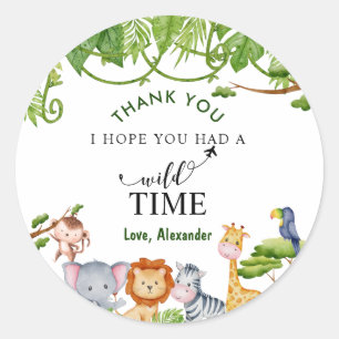 Jungle Safari Animals Birthday Thank You Classic Round Sticker