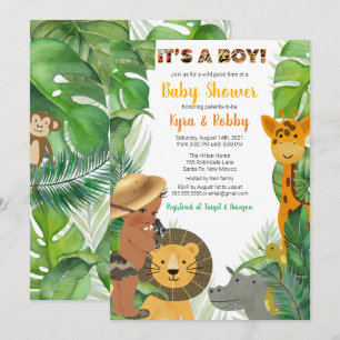 Jungle Safari Animals Boy Baby Shower Invitation