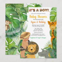 Jungle Safari Animals Boy Baby Shower Invitation