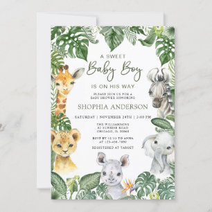 Jungle Safari Animals Boy Baby Shower Invitation
