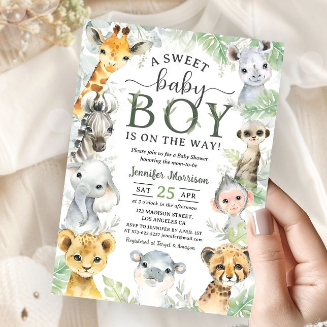 Jungle Safari Animals Boy Baby Shower Tropical Invitation (Creator Uploaded)