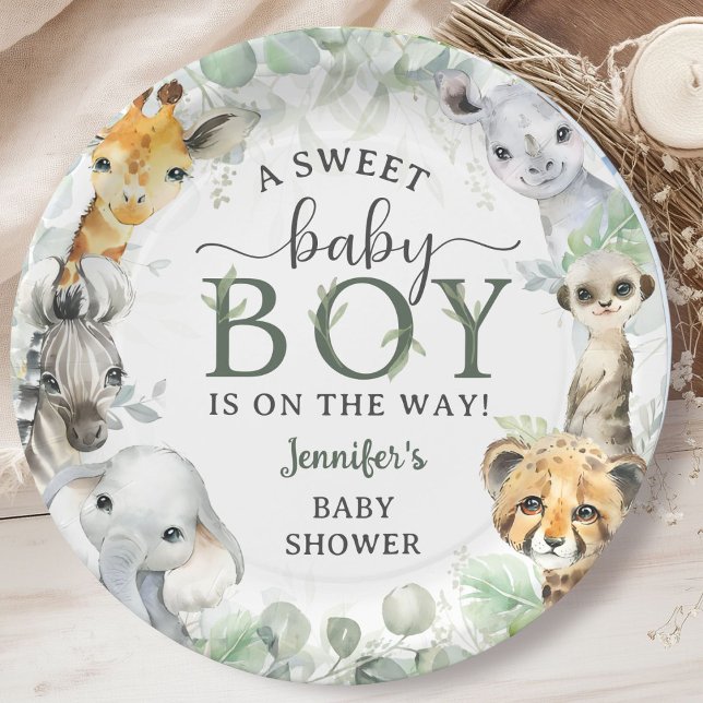 Jungle Safari Animals Boy Baby Shower Tropical Paper Plate (Creator Uploaded)