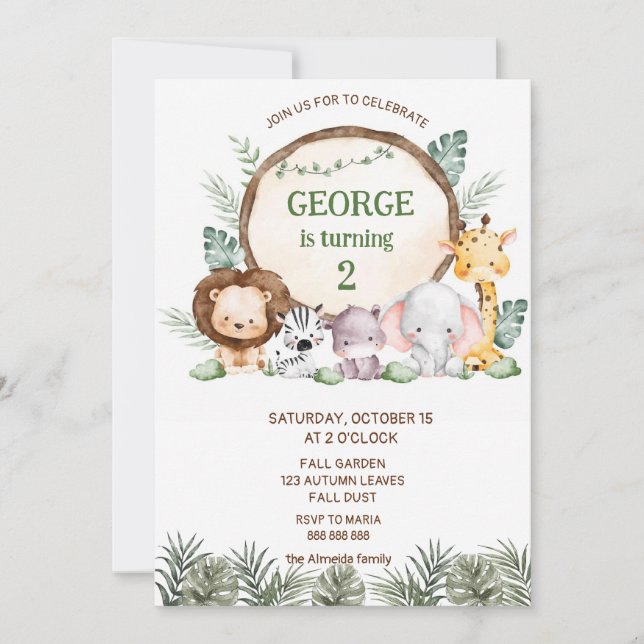 Jungle Safari Animals Boy  Birthday Invitation (Front)