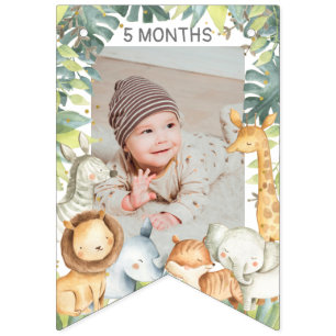 Jungle safari animals boy first birthday photo bunting