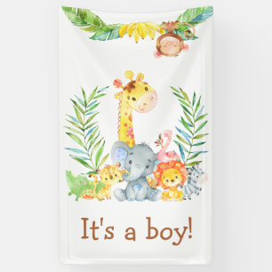 Jungle Safari Animals Cute It's a Boy Baby Shower Banner