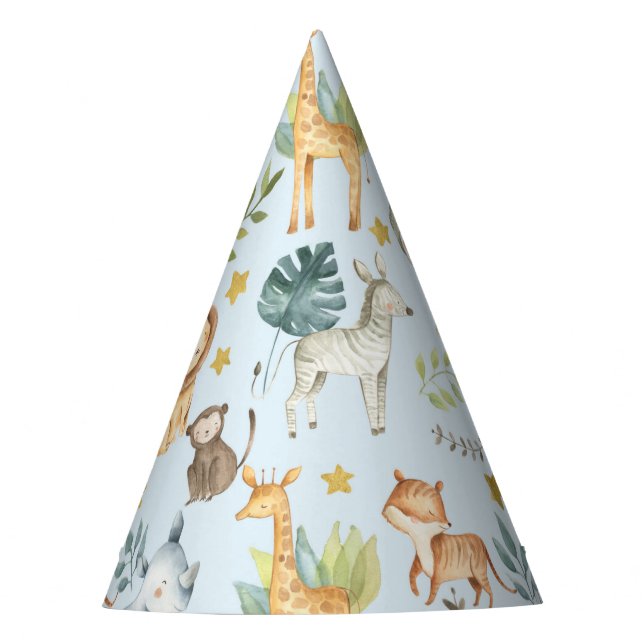Jungle safari animals cute toddler birthday party  party hat (Front)