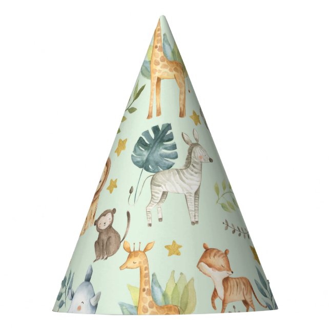 Jungle safari animals cute toddler birthday party  party hat (Front)