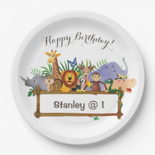 Jungle Safari Animals Forest Custom Birthday  Paper Plate