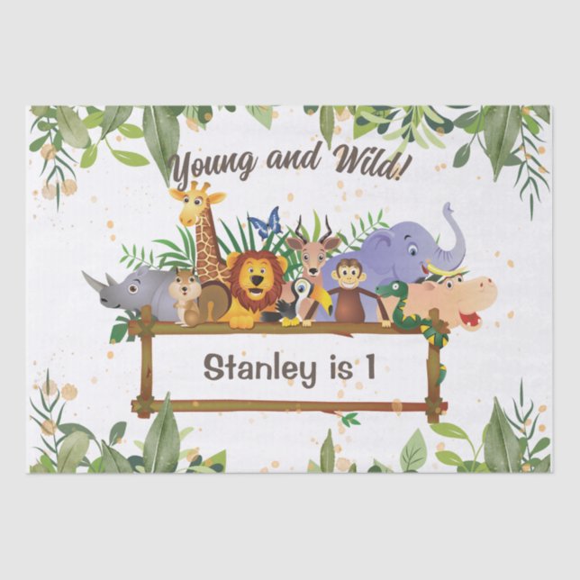 Jungle Safari Animals Forest Custom Birthday Tissue Paper (Front)
