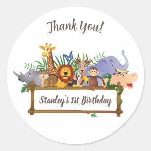 Jungle Safari Animals Forest Thank You Birthday  Classic Round Sticker