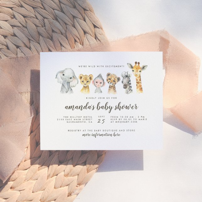 Jungle Safari Animals Gender Neutral Baby Shower Invitation Postcard (Creator Uploaded)