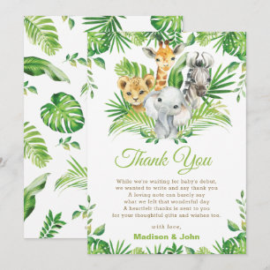 Jungle Safari Animals Greenery Neutral Baby Shower Thank You Card
