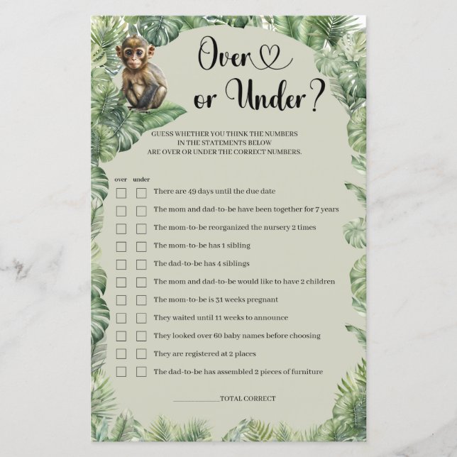 Jungle Safari Animals Greenery Over or Under game (Front)