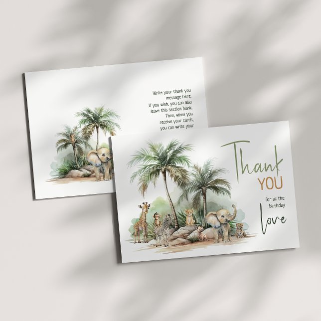 Jungle Safari Animals Horizontal Birthday Party Thank You Card (Creator Uploaded)