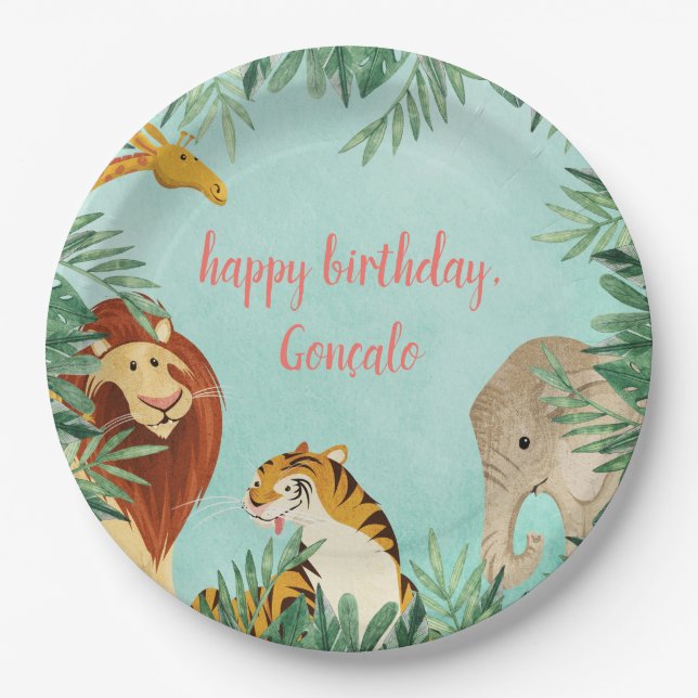 Jungle Safari Animals Kids Birthday Party Toddler Paper Plate (Front)