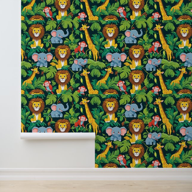 Jungle Safari Animals Kids' Peel and Stick Wallpaper (Application)
