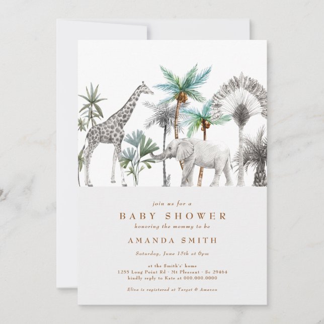 Jungle Safari Animals Modern Baby Boy Shower Invitation (Front)