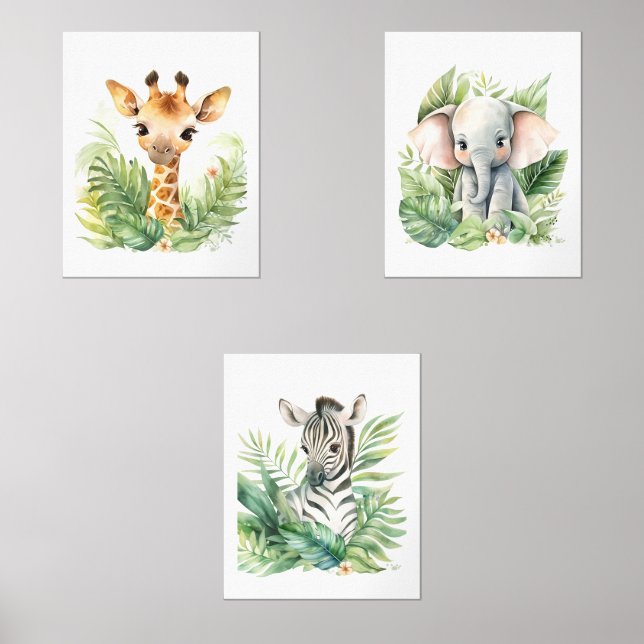 Jungle Safari Animals Nursery Wall Art Sets of 3 (Front)