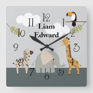 Jungle Safari Animals Nursery Wall Clock