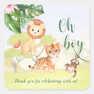 Jungle Safari Animals Oh Boy Baby Shower Square Sticker
