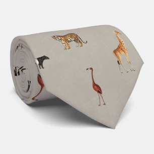 Jungle Safari Animals Pattern Grey Neck Tie