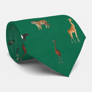 Jungle Safari Animals Pattern Kelly Green Neck Tie