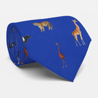Jungle Safari Animals Pattern Royal Blue Neck Tie