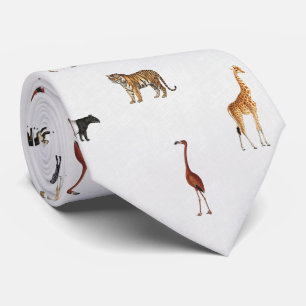 Jungle Safari Animals Pattern Stone White Neck Tie