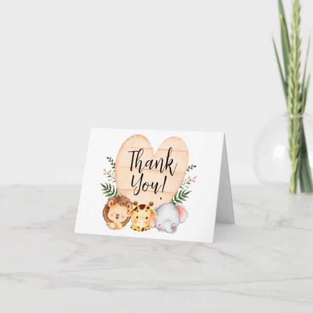 Jungle Safari Animals Thank You Card (Front)