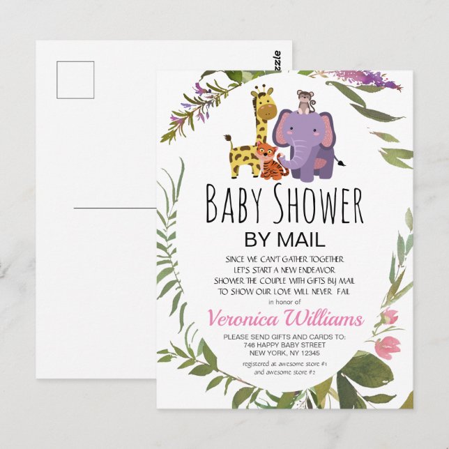 Jungle Safari Animals Tropical Baby Shower By Mail Postcard (Front/Back)